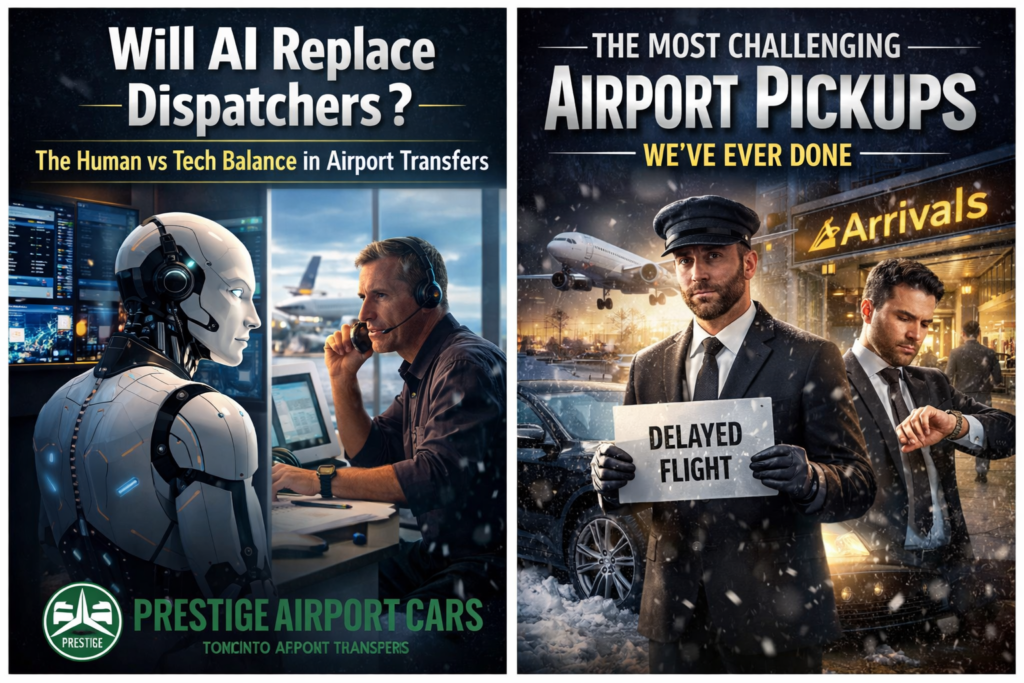 AI airport dispatching, airport transfer technology Canada, human dispatch vs AI, premium airport car service, luxury airport transfers Canada